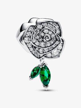 Sparkling Rose in Bloom Dangle Charm